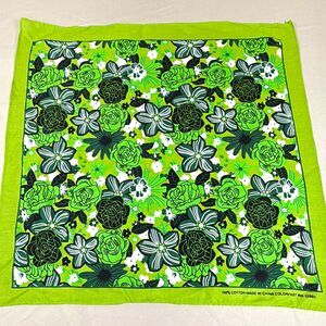 Vintage Green Black Floral Bandana 21” Square 100% Cotton Rose Print RN 13960